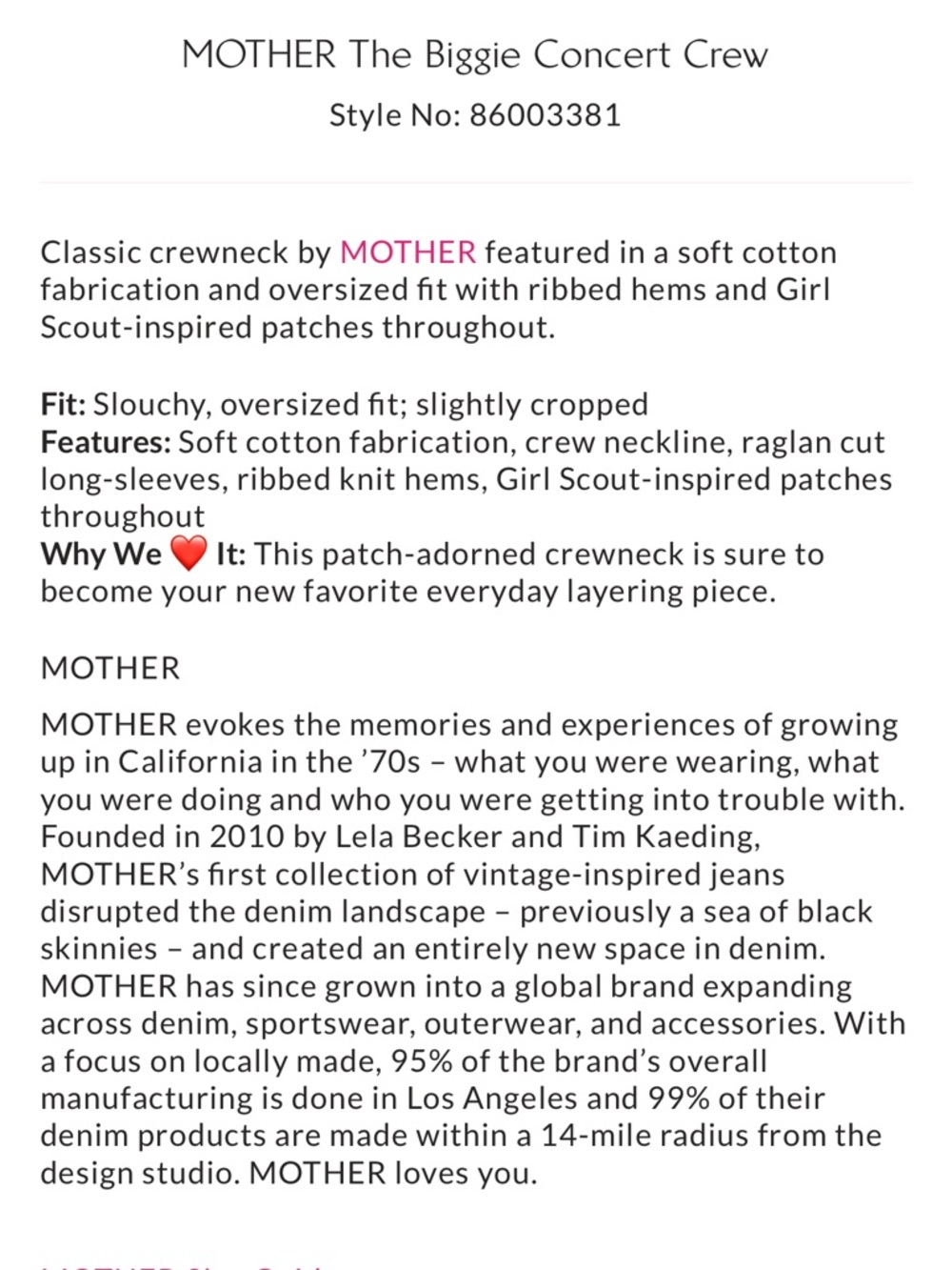 Free People MOTHER The Biggie Concert Crew Girl Scout Patches Sweatshirt SZ L - Picture 13 of 13